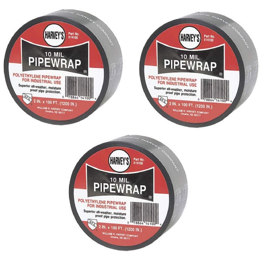 14100 Poly Pipe Wrap, 2-Inch by 100-foot, Black, Sold as 3 Pack