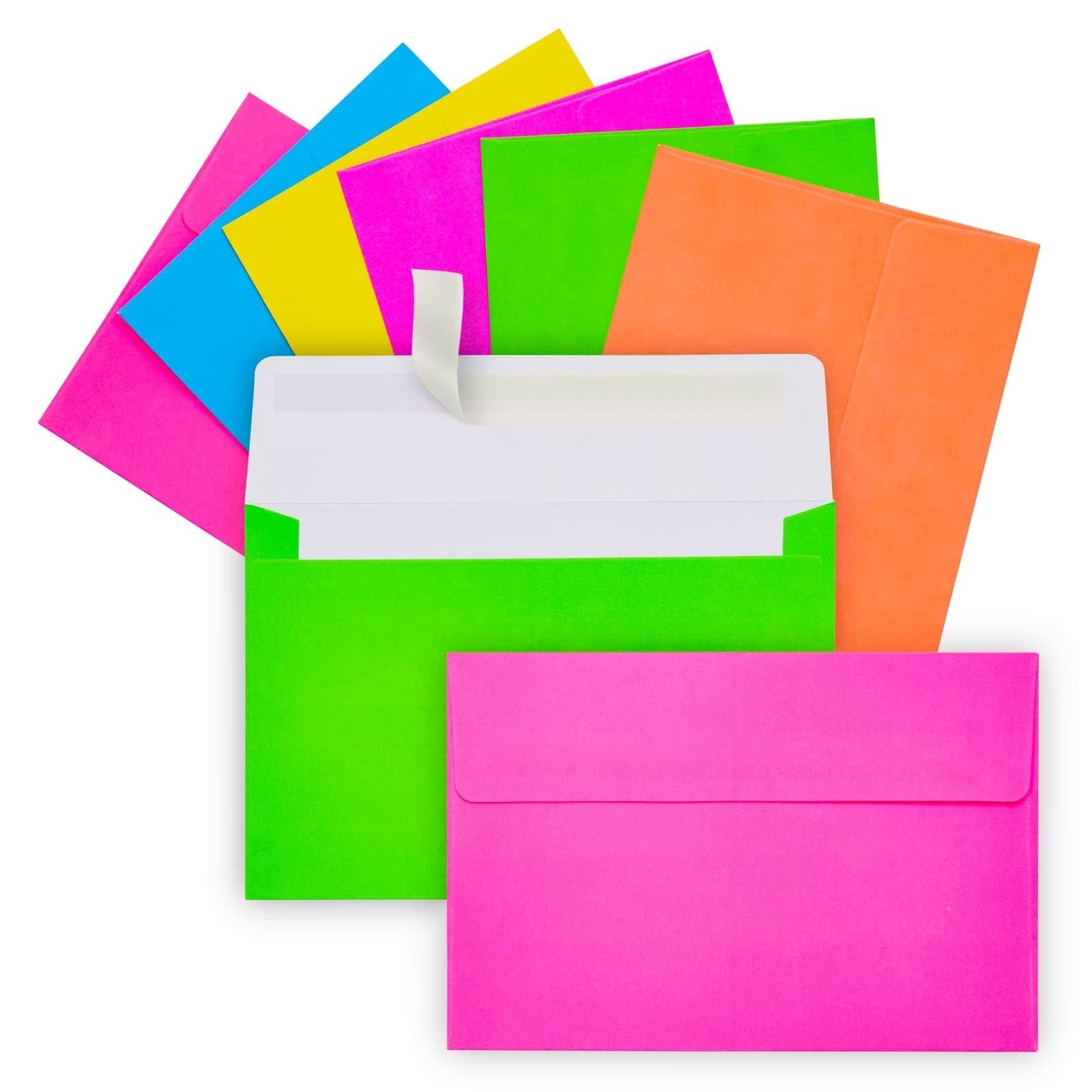 Paper Junkie 112 Pack Bright Neon Colored Envelopes with Self-Adhesive, Bulk Set for 4x6 Invitations, Greeting Cards, Birthday, Baby Shower (A6 Cards and Envelopes)