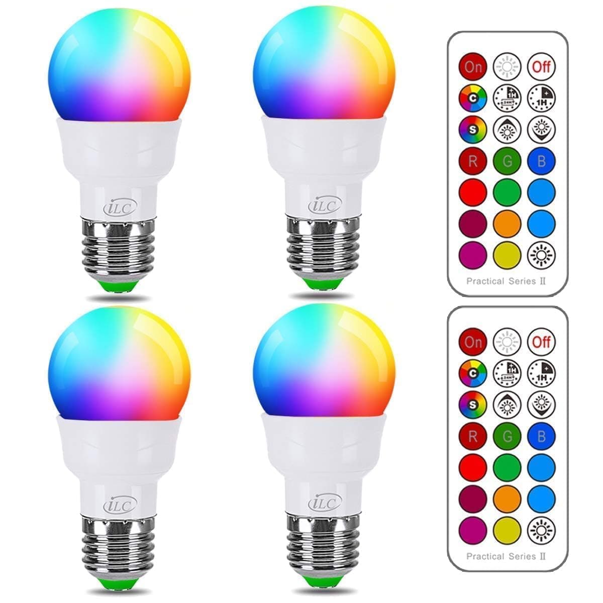 RGB LED Light Bulb, Color Changing Light Bulb, 40W Equivalent, 450LM, 2700K Warm White 5W E26 Screw Base RGBW, Flood Light Bulb- 12 Color Choices - Timing Infrared Remote Control (4 Pack)