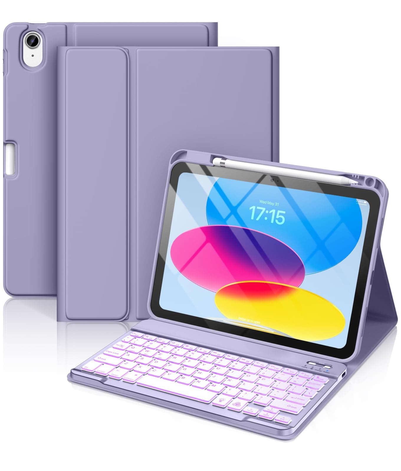 HamileHamile iPad 10th Generation Case with 10.9 Inch Keyboard - Removable Wireless Keyboard Case Illuminated in 7 Colors with Pen Holder for New iPad 10th Generation 2022