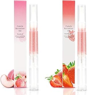 Pack of 2 Cuticle Oil Pens for Nail Care, Cuticle Revitalization Oil Pen with Soft Brush, Cuticle Oil to Prevent Nail Cracks and Dryness (Peach and Strawberry Flavour)
