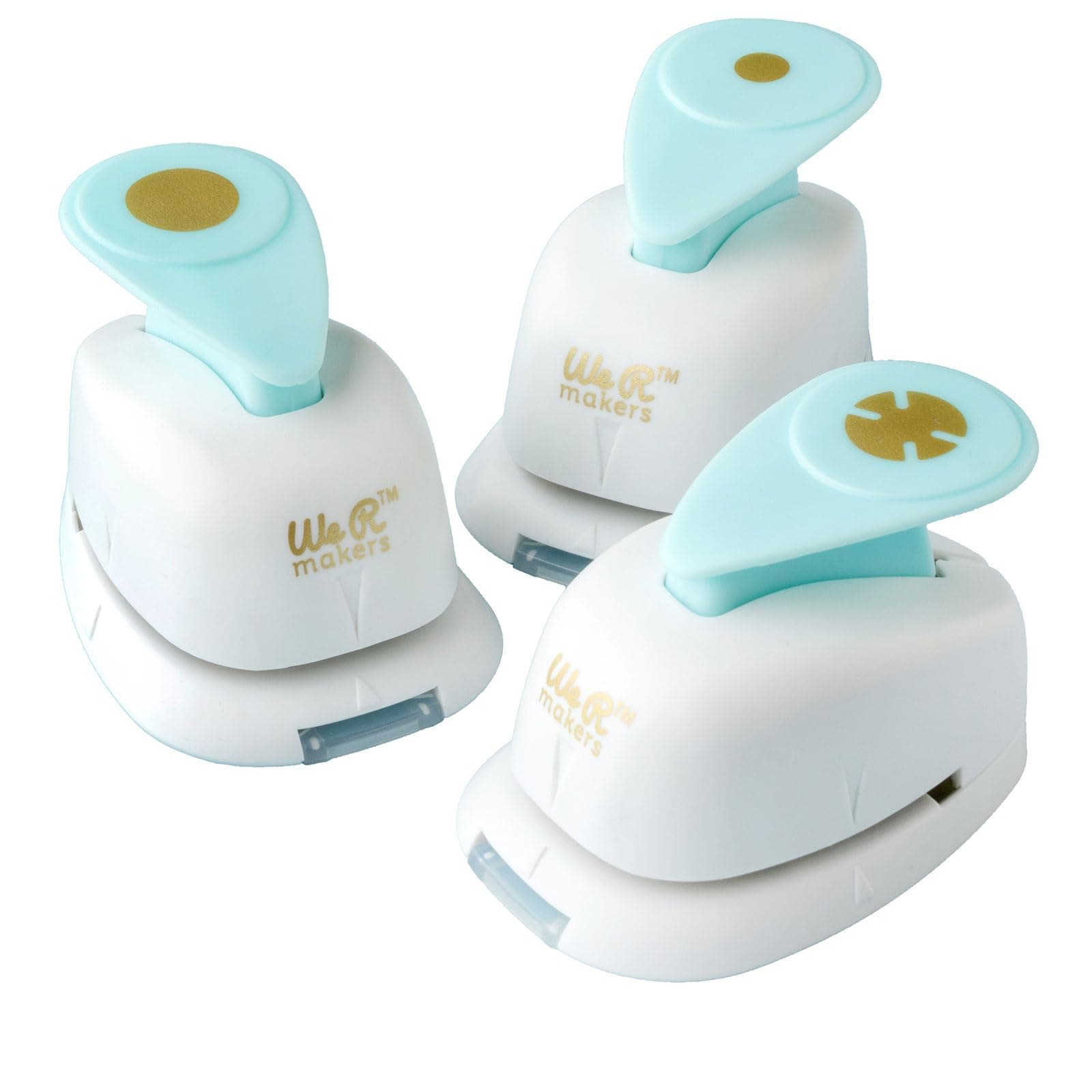 We R Makers Hinge Punch Set, Paper Punch for Crafting, Create Custom Hinges for Cards, Shadow Boxes, Scrapbooking Punches, Circle Paper Punch, Mini Hole Punch, 3 Decorative Shapes, Mint and White