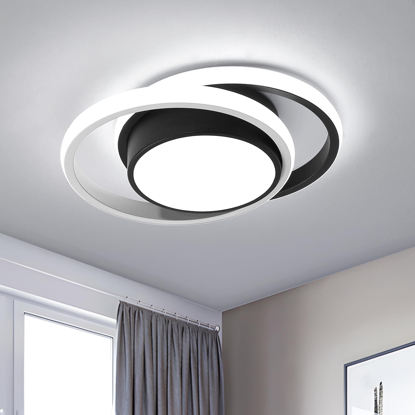 Modern LED Ceiling Lighting, 6500K Cool White Light LED Ceiling Light, 36W 4050LM Black Round Design Chandelier Ceiling Lights for Bedroom, Living Room, Corridor, Hallway, Aisle, Porch, Entrance