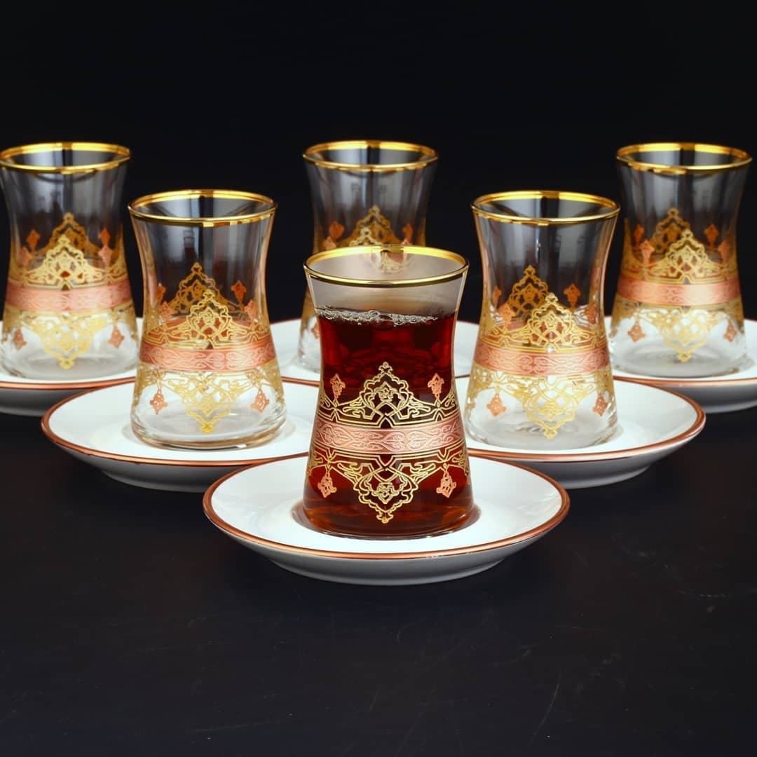 Ansar Turkish Tea Set With Porcelain Saucers