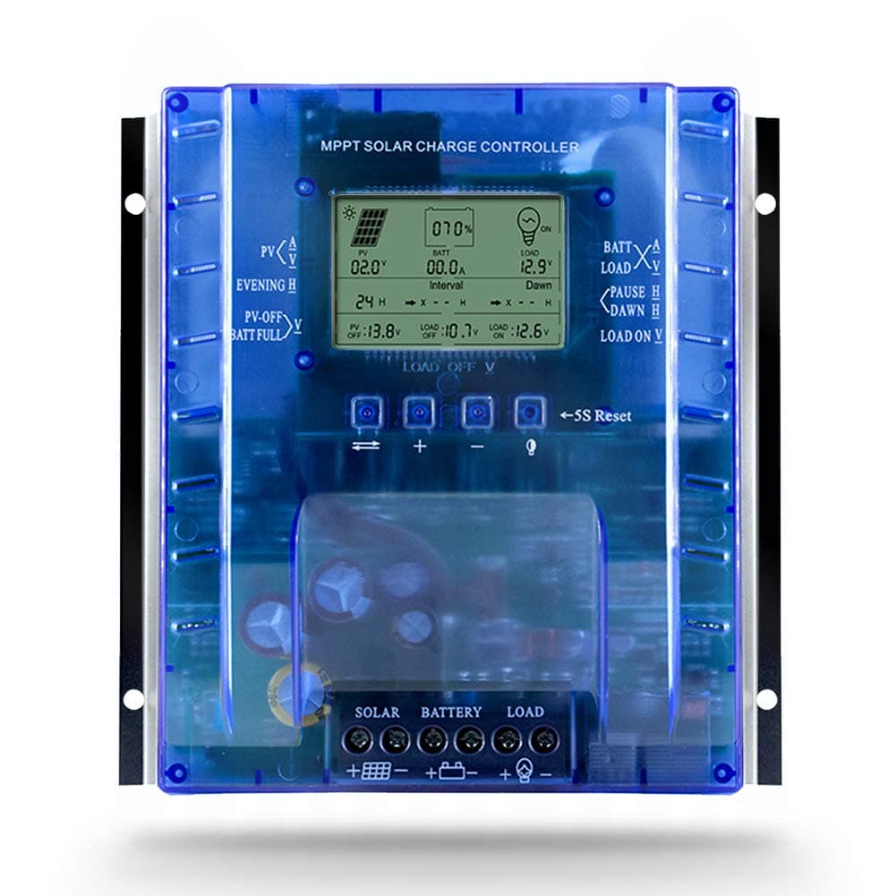 Fuhuihe MPPT Charge Controller 60A 12V/24V Auto Max 100VDC Input,60A Solar Panel Charge Regulator with LCD Display for Lead-Acid Sealed Gel AGM Flooded Lithium Battery,with Load Timer Setting
