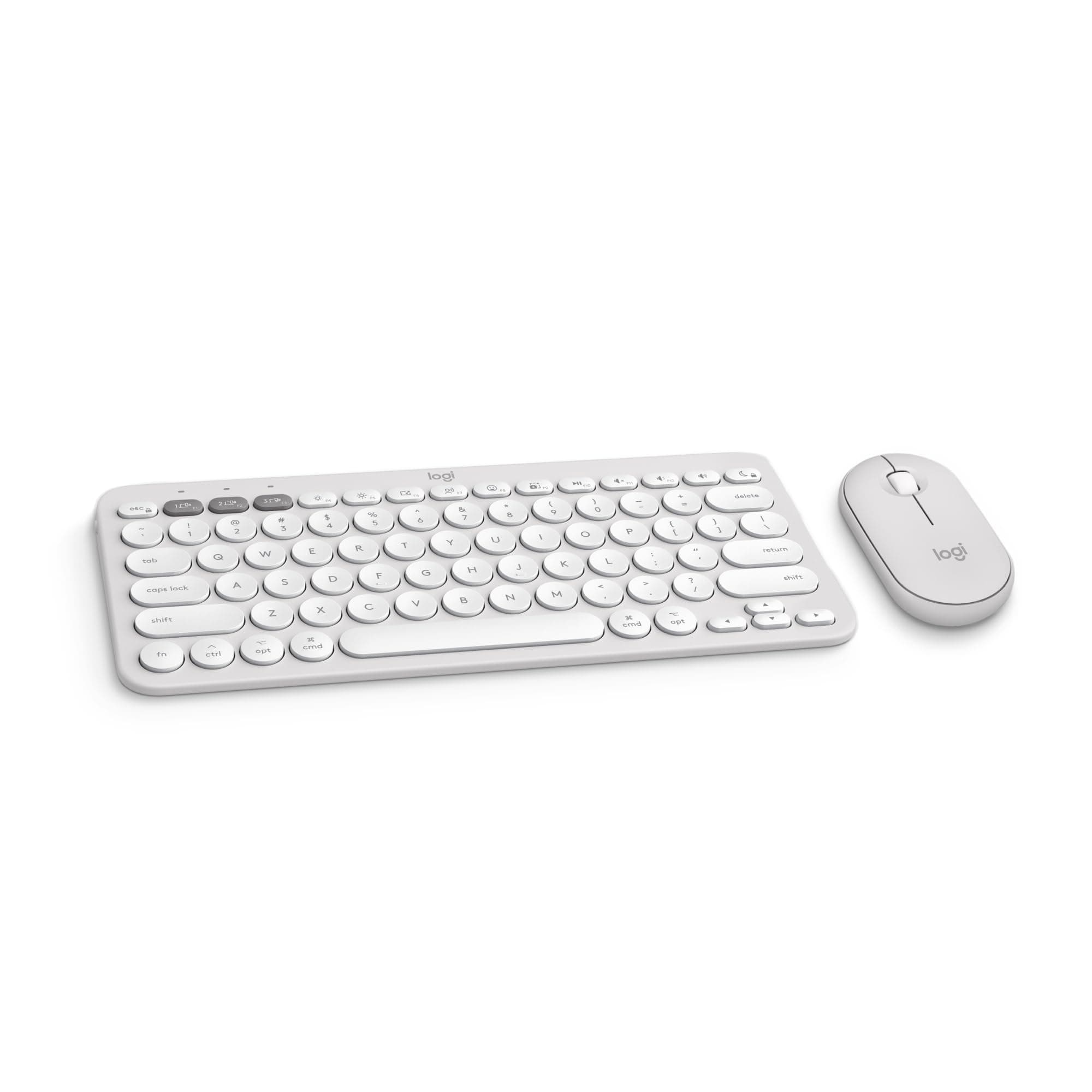Pebble 2 Combo for Mac, Wireless Keyboard and Mouse, Slim, Quiet and Portable, Customizable, Bluetooth Mouse and Keyboard, Easy-Switch, for macOS, iPadOS - Tonal White