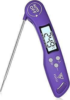 Digital Meat Thermometer, Instant Read Food Thermometer with Backlight LCD Screen, Foldable Long Probe & Auto On/Off, Meat Thermometer Probe for Kitchen, BBQ, Water, Milk, Cooking Food (Purple)