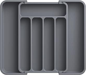 Aujen Silverware Organizer - Expandable Kitchen Drawer Organizer, Adjustable Utensil Organizer, Cutlery Tray for Forks, Knives, Multipurpose Kitchen Organizers and Storage Solution, Grey, Medium
