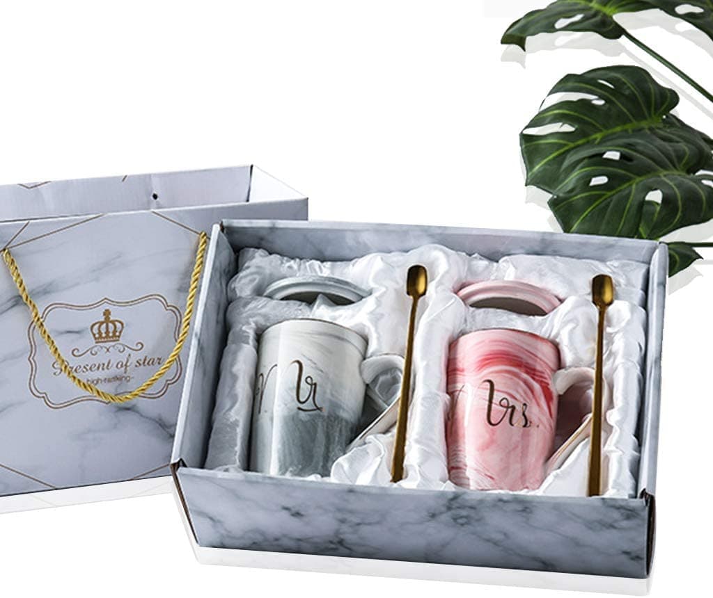 Ceramic marble Mr and Mrs Coffee Mug Set (14oz)