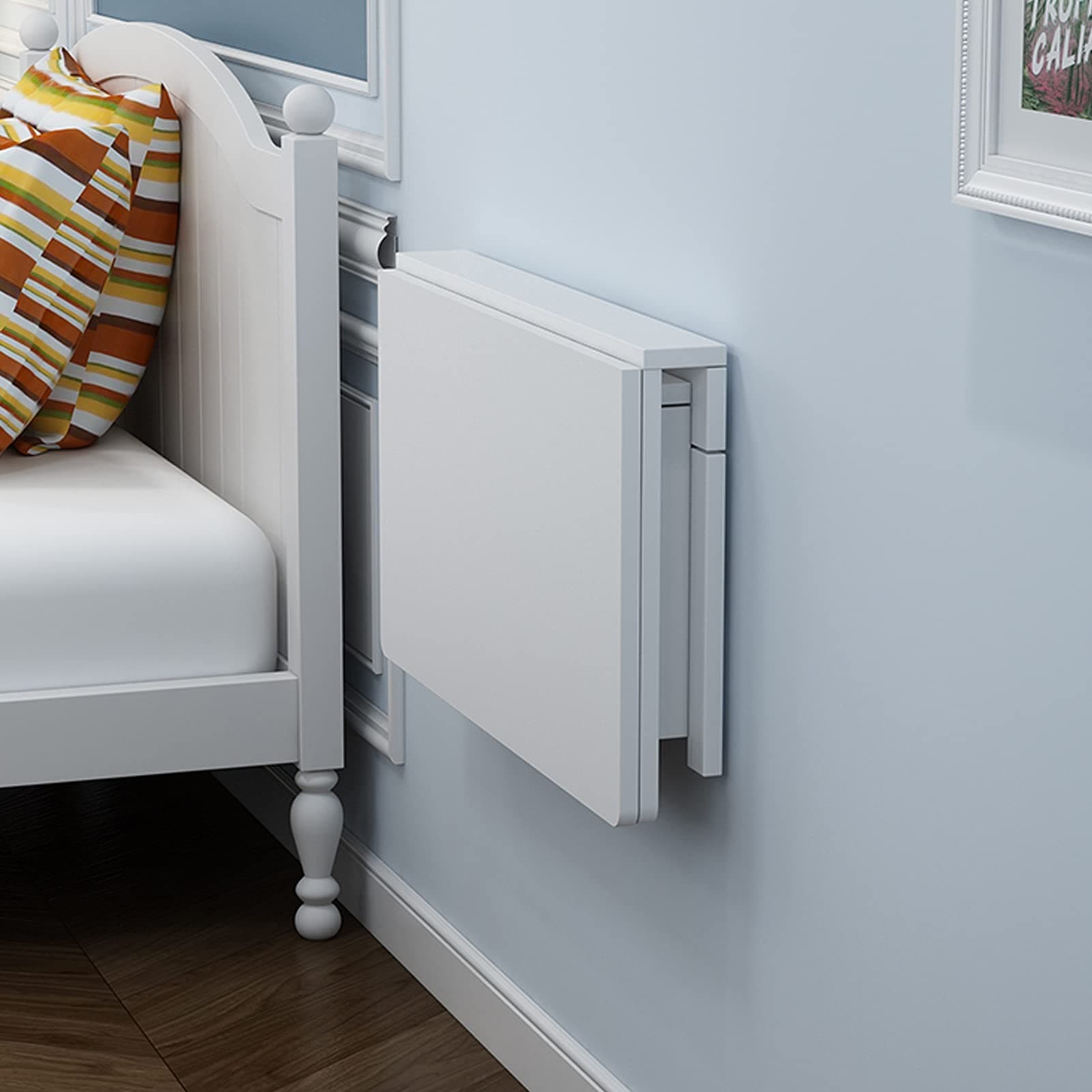 Wall Mounted Table Kitchen, White Wood | Folding Drop Leaf Dining Table Corner Computer Desk for Small Spaces Laptop Desk Bedside Gaming Workstation, 60 70 75 80 90 100 120cm