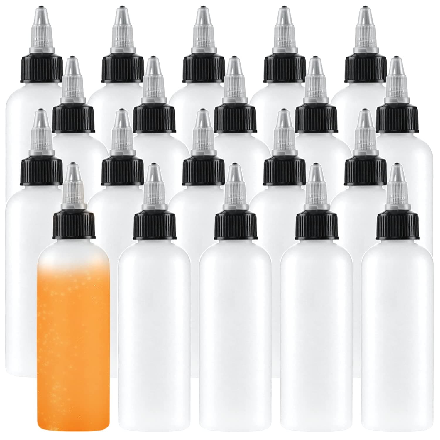 Uyuxxu 20 Pack 4oz Boston Squeeze Bottles, Clear Plastic Dispensing Bottles with Twist Top Cap, for Crafts, Kitchen, Household