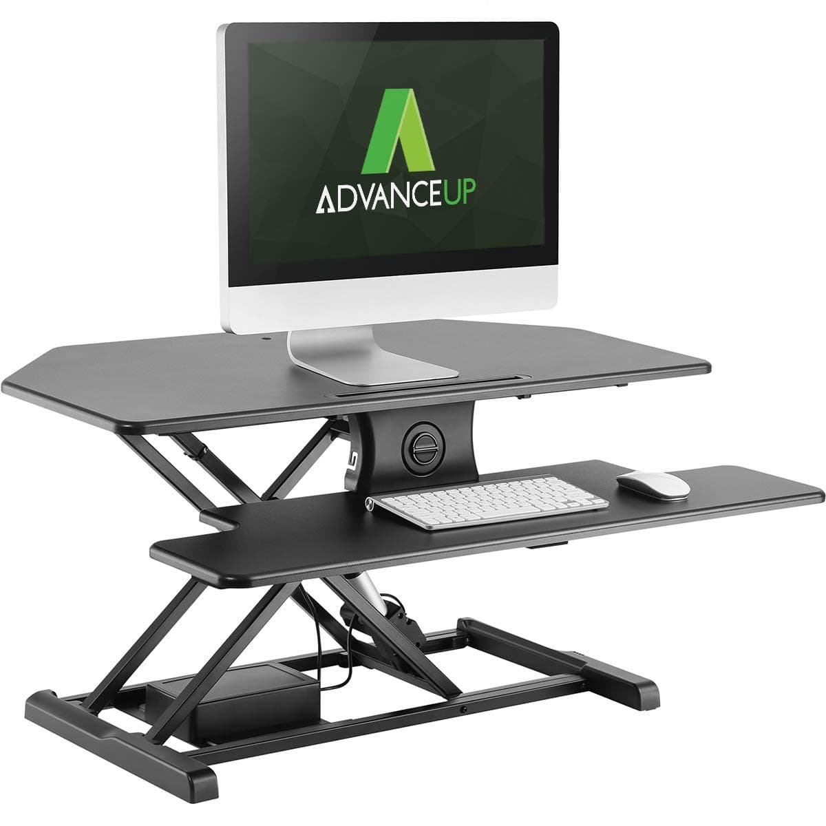 37.4" 2-Tier Electric Corner Standing Desk Converter Riser, Motorized Height Adjustable Ergonomic Stand Up Workstation, 44lbs Capacity | Great for Offices & Cubicles with Dual Monitors