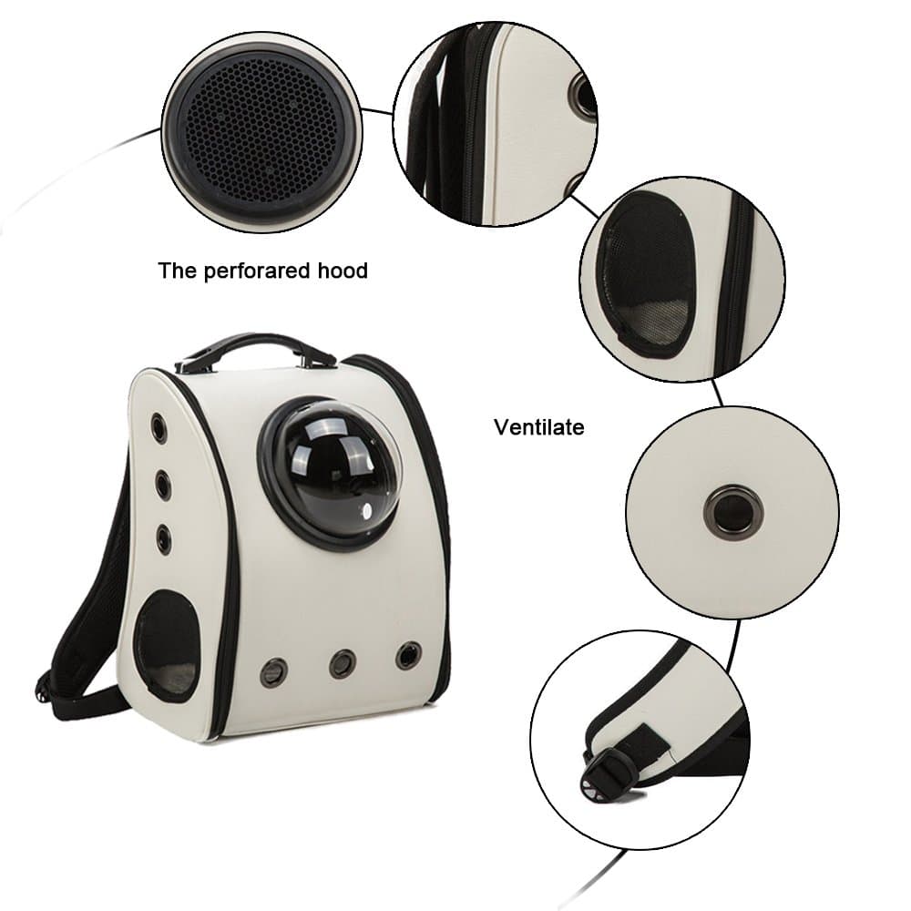 Pet Carrier Backpack Space Capsule PU Leather Dog Cat Small Animals Travel Bag White