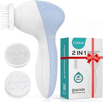 COSLUS Facial Cleansing Brush Face Scrubber: 3in1 JBK-D Electric Exfoliating Spin Cleanser Device Waterproof Deep Cleaning Exfoliation Rotating Spa Machine - Electronic Acne Skin Wash Spinning System