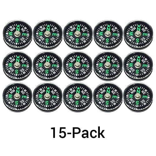 15-Pack Mini Button Compasses, 20mm, Oil Filled, for Camping, Hiking, Boating, Paracord Survival Bracelets