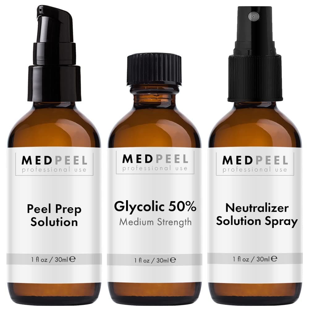 MedPeel Glycolic Acid 50% Essential Peel Kit, Includes: Prep, Neutralizer, Medium Strength Chemical Face Peel, Minimize Fine Lines, Wrinkles, Dark Spots, All Skin Tones, 1oz/30ml (Kit of 3)