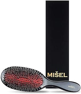 (medium, Black) - Professional Detangling Hair Brush made with the Highest Quality Boar Bristles and Nylon to gently glide through your hair. Used by Salons. Great for Extensions. Made by MISEL