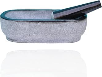 Pure Granite Stone Mortar and Pestle Set, Kalvam,kharad, Masher Spice Mixer/Okhli and musle/Kharal for Kitchen and medicine making 14×6 inches- Big Size grey