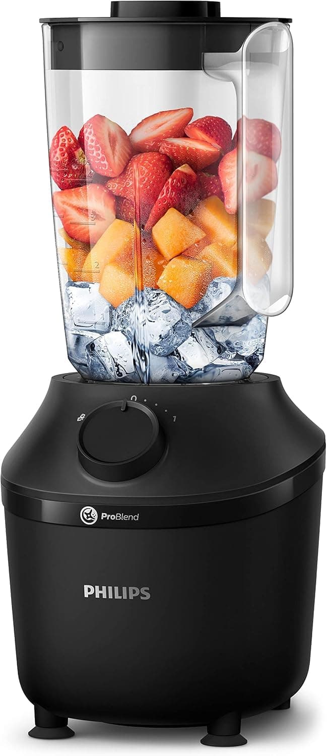 Philips Blender 3000 Series, ProBlend System, 1.9L Maximum Capacity, 1L Effective Capacity, 450W, 1 Speed Setting + Pulse, Plastic Jar, Black, (HR2041/01)