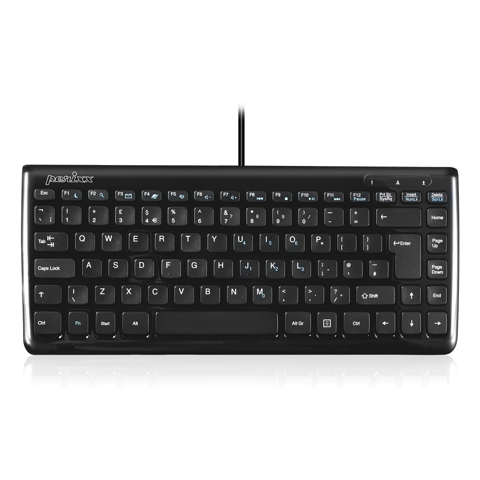PERIBOARD-407 Compact USB Keyboard, 11 Multimedia Keys, Easy Setup, Piano Black, UK Layout