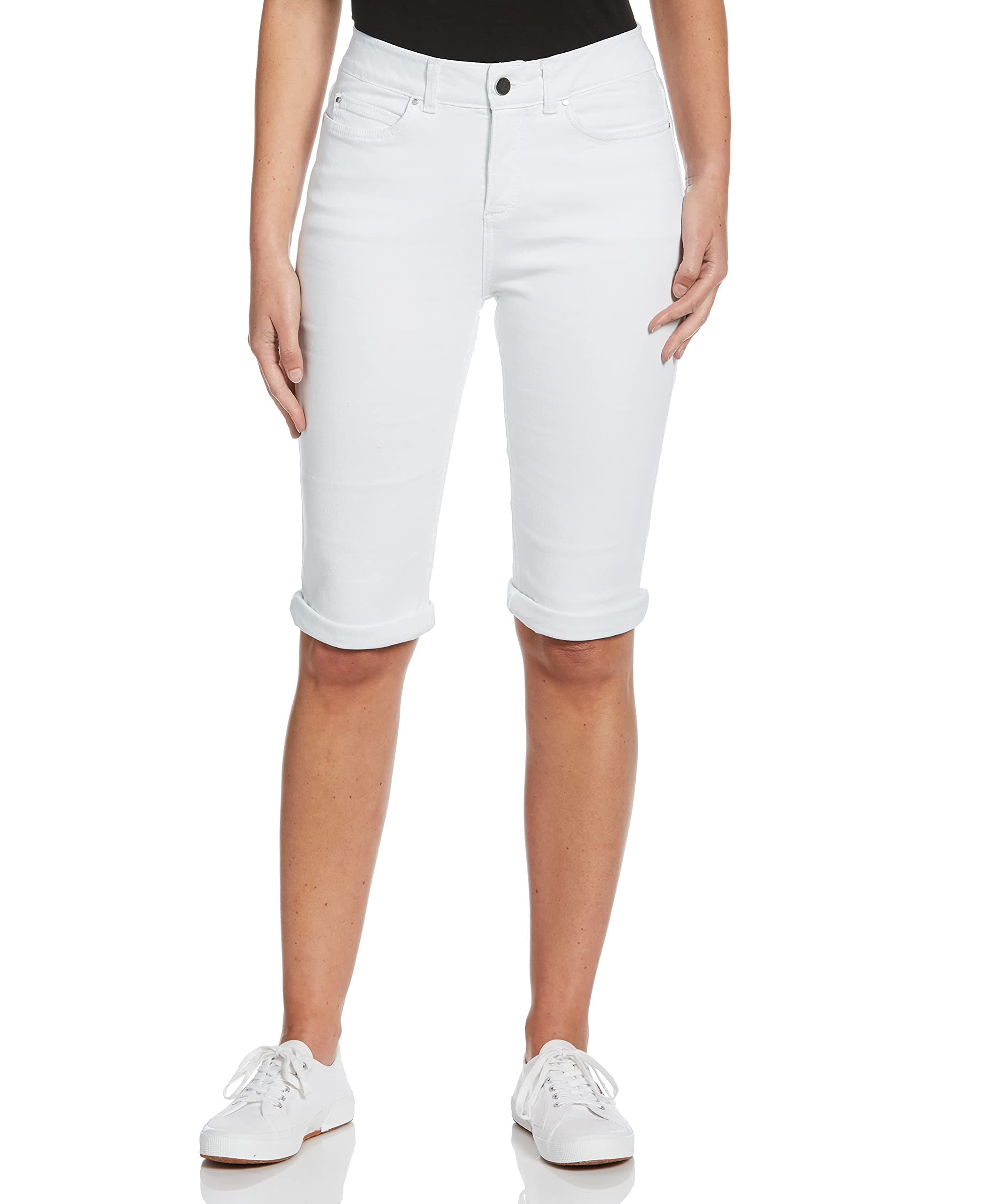 RafaellaWomen's White Denim Cuffed Bermuda Short