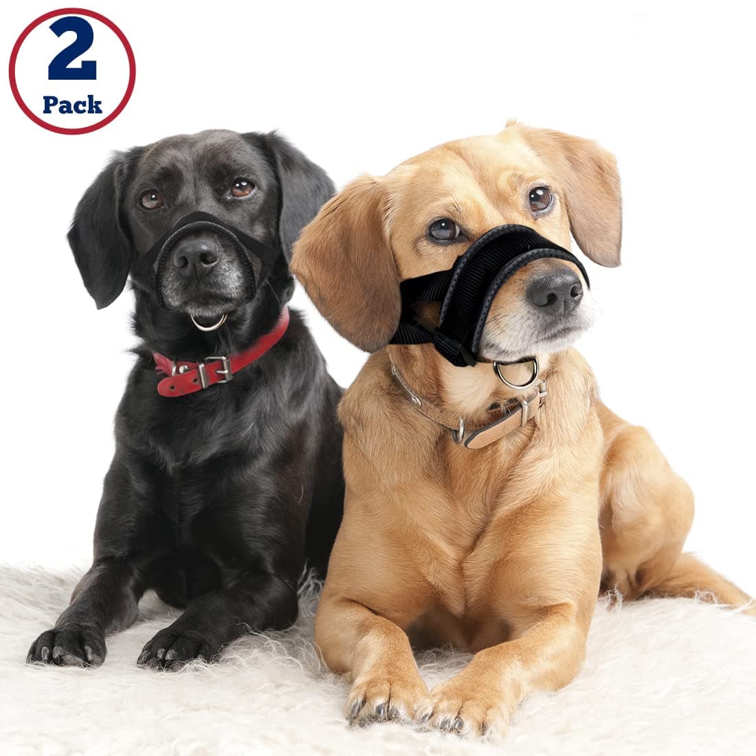 Meric Nylon Dog Muzzle Set, Adjustable Neck Strap and Snout Circumference, Prevents Barking, Chewing and Biting, Includes Sizes L and XL for Doberman, Labrador and Rottweiler, 2 Pack