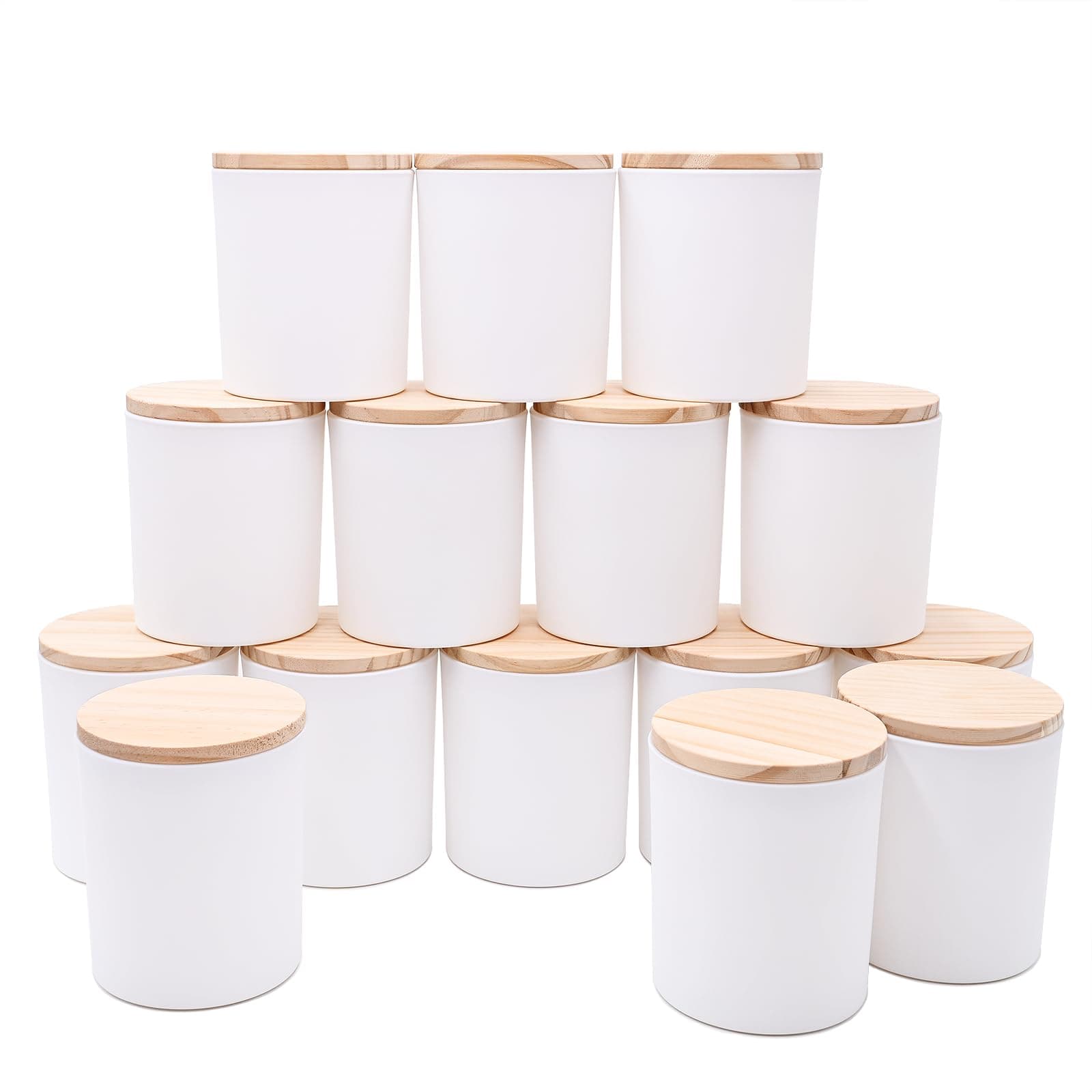 10 OZ Thick Candle Jars for Making Candles 15 Pcs, Empty Jars with Wood Lids for Candle Making, Sample Container, Matte White