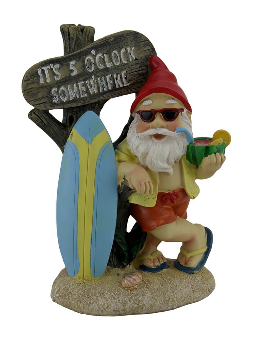 It's 5 O'clock Somewhere Tropical Beach Bum Gnome Statue