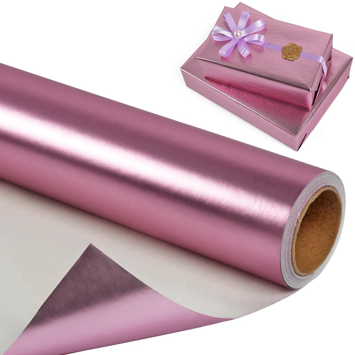 Rose Gold Wrapping Paper Roll 43cm x 10m, Solid Color Metallic Matte Gift Wrap Paper for Girls Women, Rose Gold Gift Wrapping Paper for Wedding Birthday Christmas Baby Shower Graduation Anniversary
