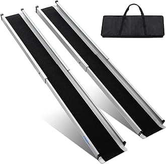 Ruedamann Wheelchair Ramp 6FT Telescoping Wheelchair Ramps for Home Steps Portable Non-Skid Ramps for Wheelchairs for Home Adjustable Aluminum Wheelchair Ramp Storage Bag (2 Pcs)