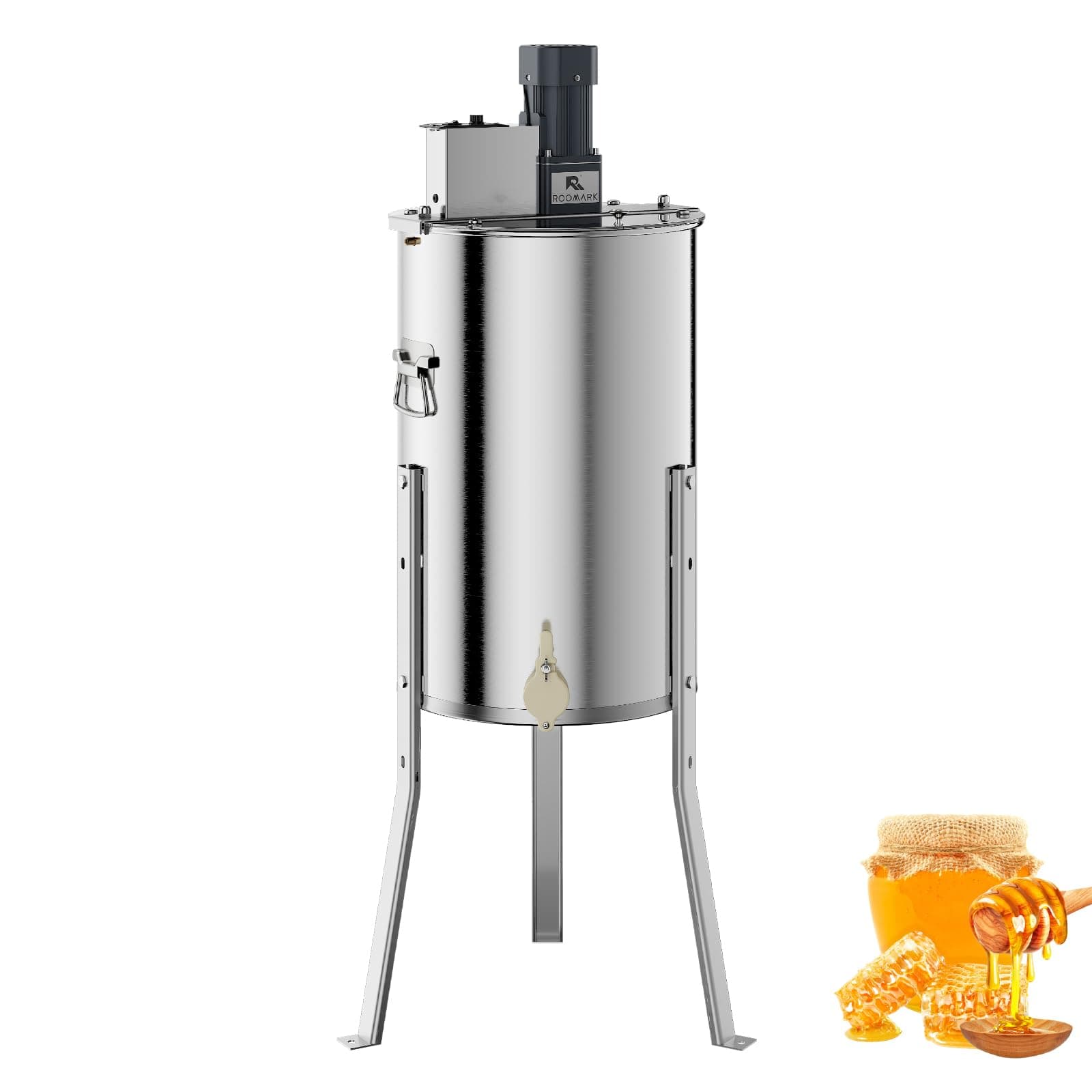 Electric Honey Extractor, 2/4 Frame Stainless Steel Automatic Beekeeping Extraction, Honeycomb Drum Spinner with Transparent Lid, Apiary Centrifuge Equipment with Height Adjustable Stand