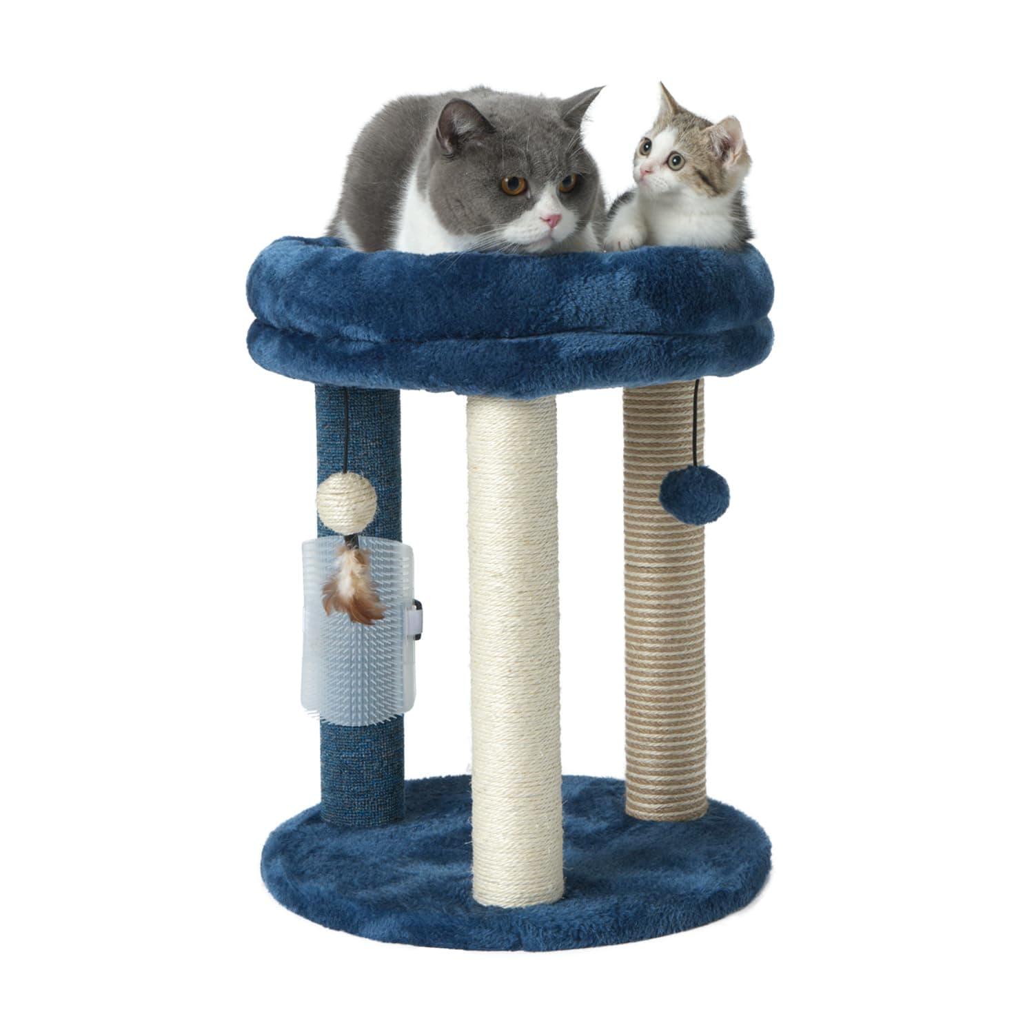 Cat Scratching Post Tree with Tower Soft Bed.Natural Quality Sisal Carpet Jute Scratch Posts with Three Hanging Ball Toys and Massage Brush for Indoor Cats and Kittens Blue