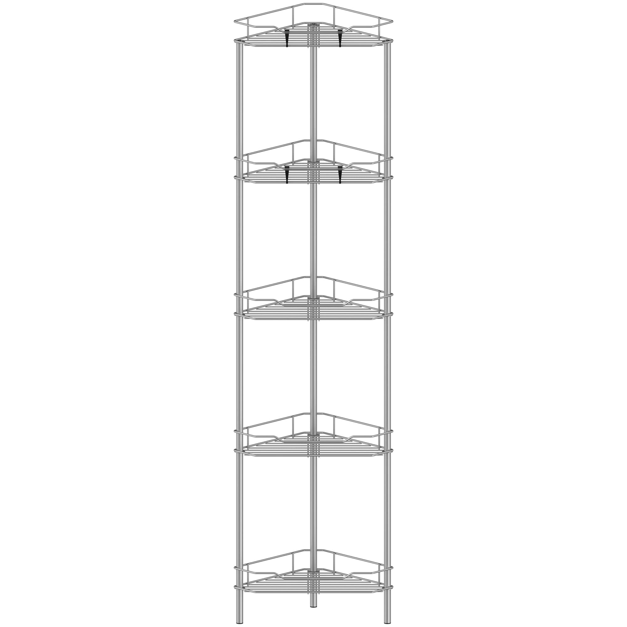 5 Tier Floor Standing Corner Shower Caddy Organizer Shelf with Hooks, Bathroom Shelves Stand Rack, Gray