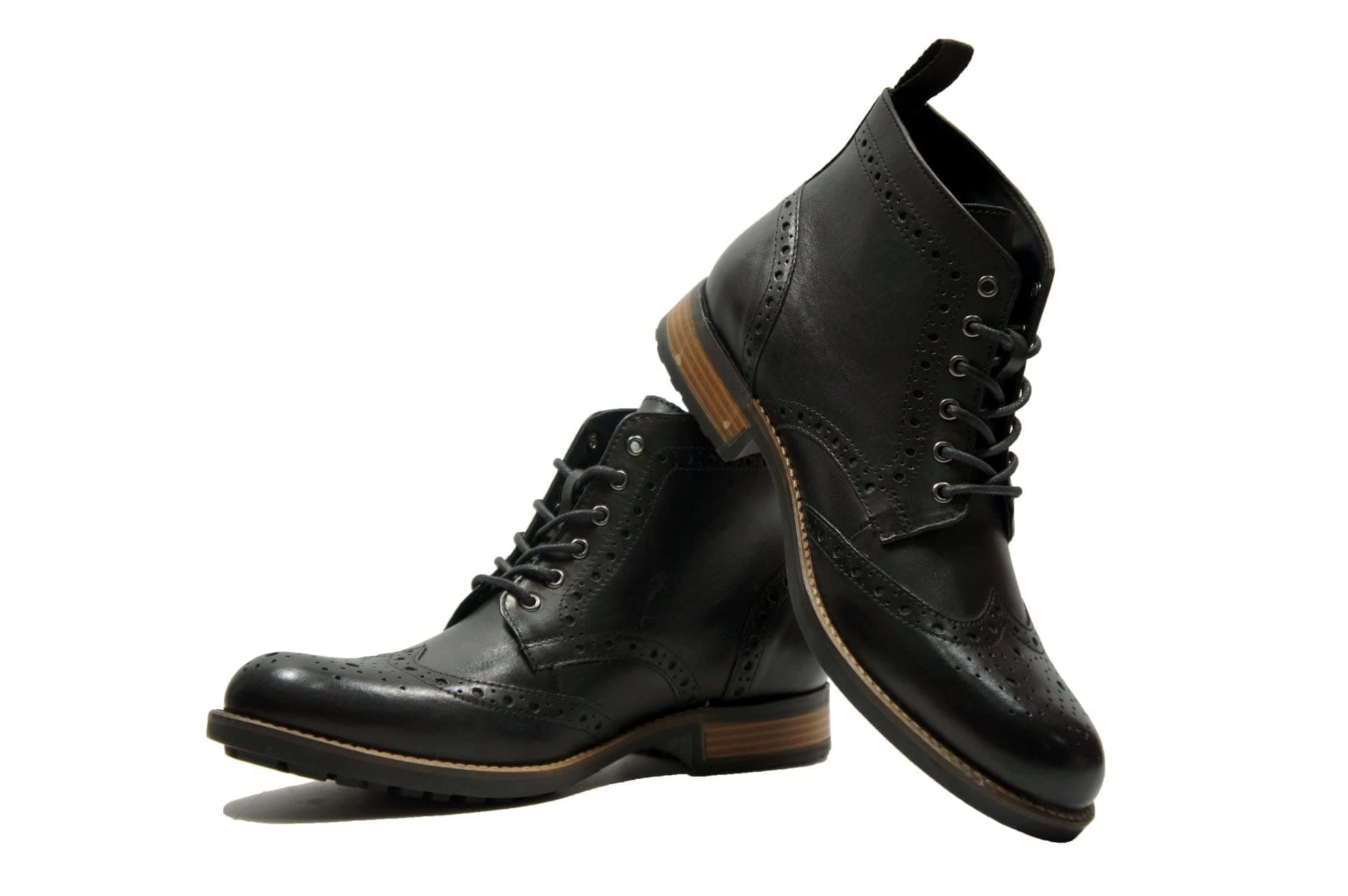 LEATHER BROGUE LACE-UP BOOT FOR MEN