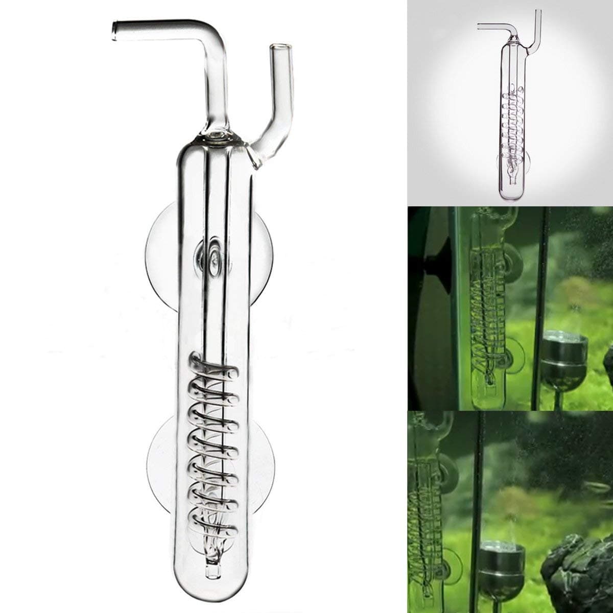 Aquarium Tank CO2 Diffuser Bubble Counter Spiral Glass for Planted Tank with 2X Suction Cup CO2 Equipments