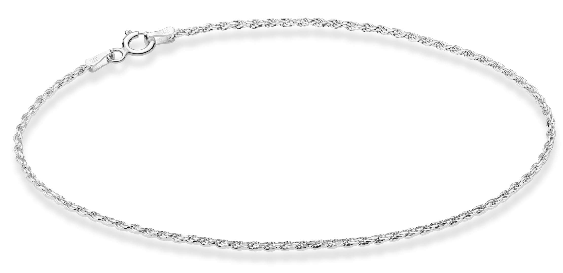 Miabella 925 Sterling Silver Solid 1.5mm Diamond-Cut Braided Rope Chain Anklet Ankle Bracelet for Women, Made in Italy
