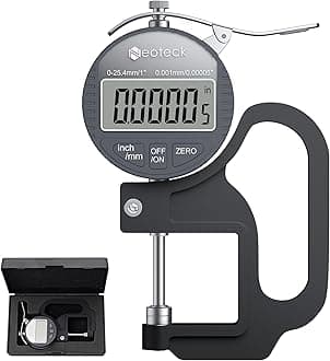 Neoteck Digital Thickness Gauge 1inch/25.4mm,0.00005inch/0.001mm LCD Display with Inch/MM Conversion One-Hand Quick Press Thickness Measuring Tool for Measuring Leather Paper Fabric Film etc.-Silver