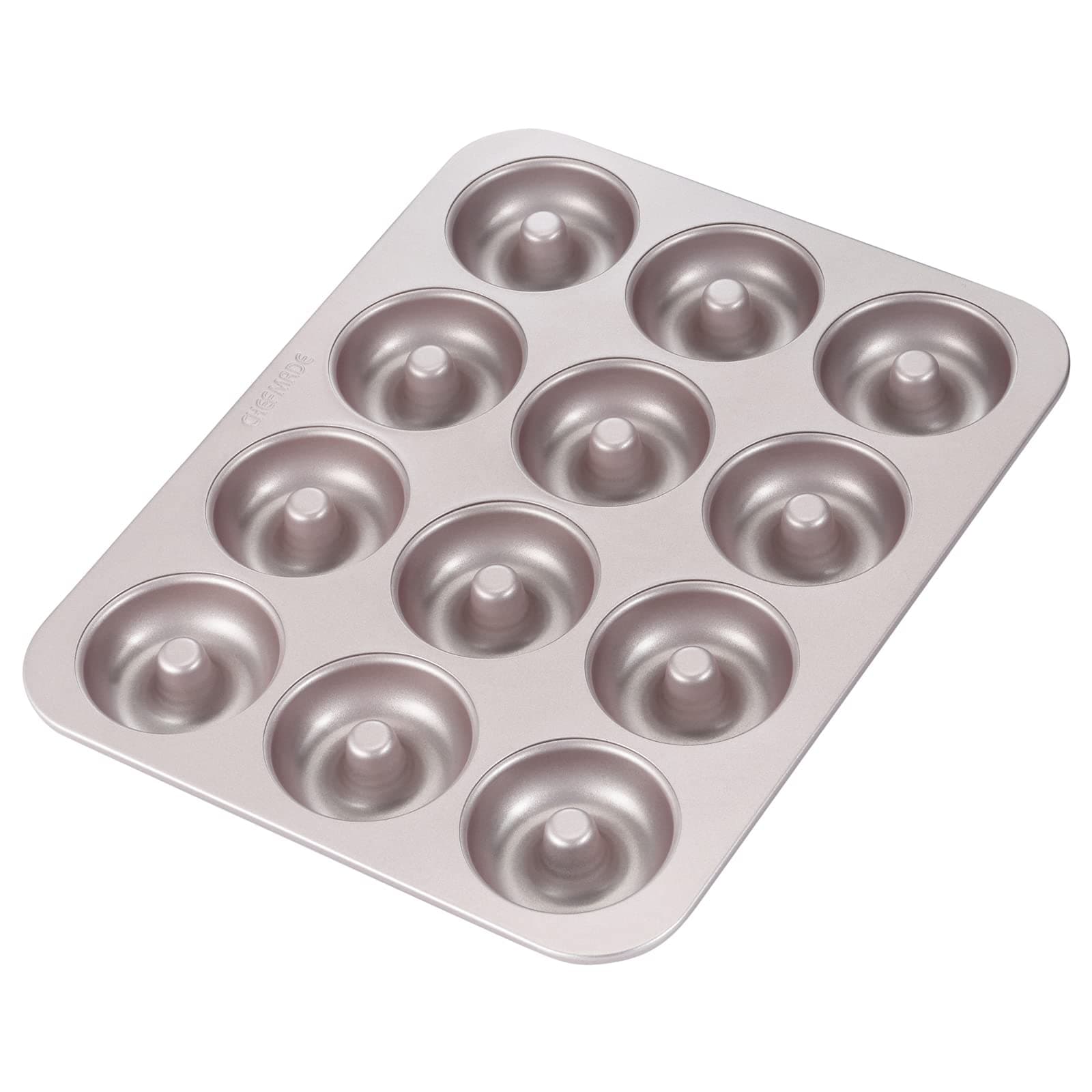 Donut Mold Cake Pan, 12-Cavity Non-Stick Ring Doughnut Bakeware for Oven Baking (Champagne Gold)