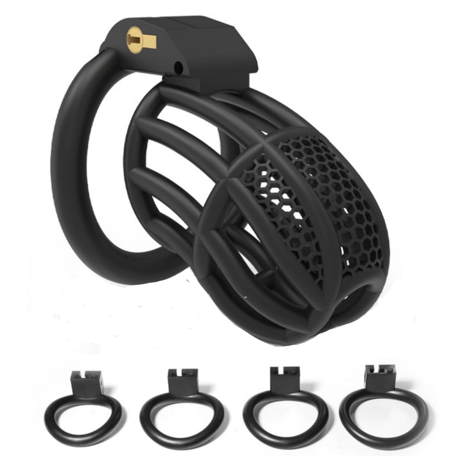 Mesh Honeycomb Breathable Cage for Men's Beginners with 4 Fixed Carabiners (40mm/43mm/44mm/46mm) (Black, L)