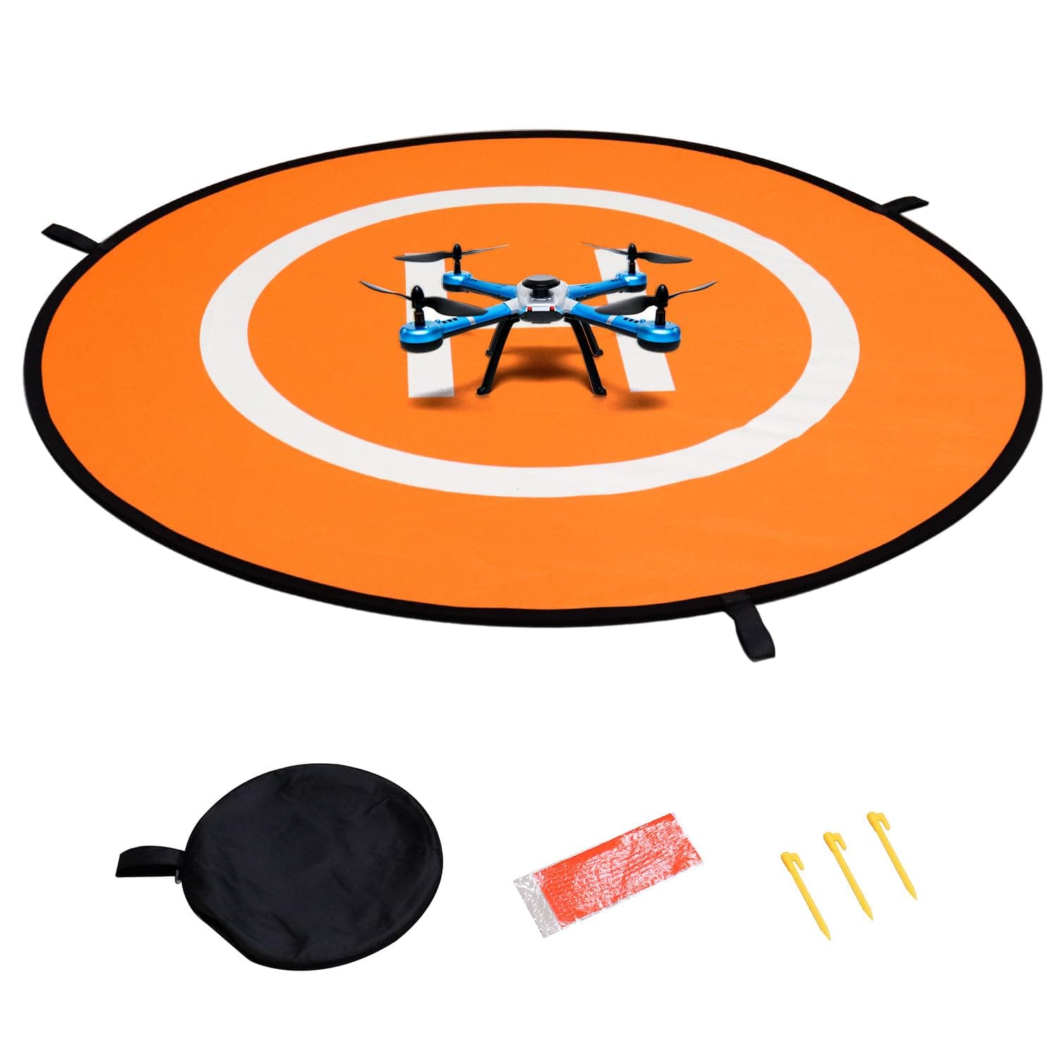 QWORK Double Sided Helicopter Landing Mat, Waterproof 110cm/43" Drones Landing Pad Compatible with RC Helicopter, Antel Robotic, PVB Drones, 3DR Solo (Blue & Orange)