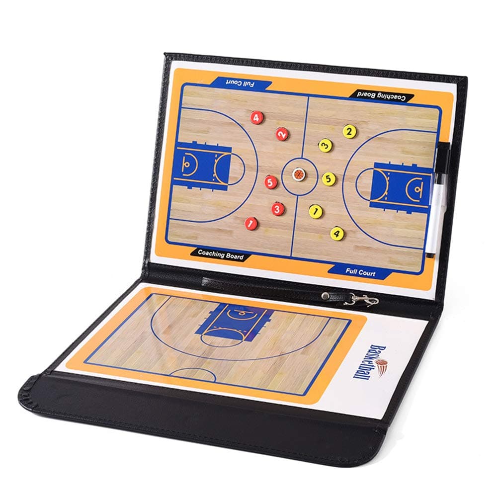 Basketball Coaching Board 2.5 Compartments Foldable Strategy Teaching Clipboard with Dry Erase and Marking Pen