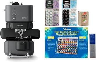 Brother PP1 Skitch Single-Needle Embroidery Machine, and 63-Piece Thread Set, 20 Bobbins, 100-Piece 75/11 Embroidery Needles, Stabilizer Roll