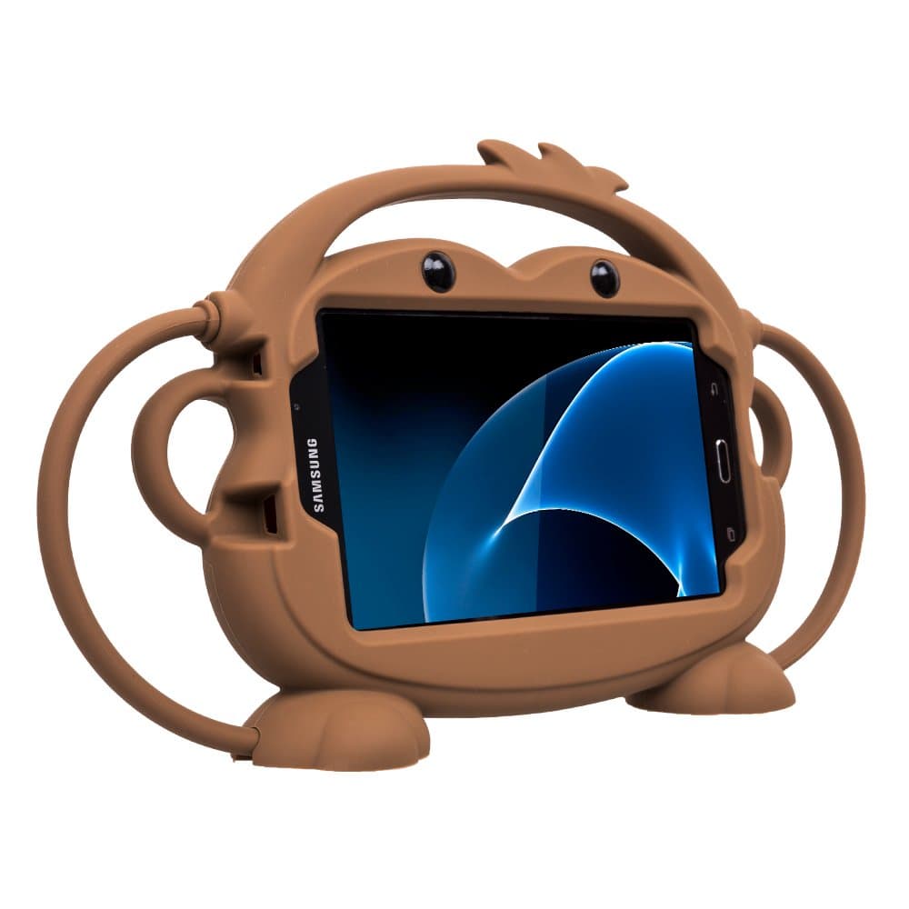 Kids Case for Samsung Galaxy Tab A/3/3 Lite/4 7.0 inch Tablet - CHINFAI [Double-Faced Monkey Series] Shock Proof Silicone Handle Stand Protective Cover for Samsung 7" Tablet (Brown)
