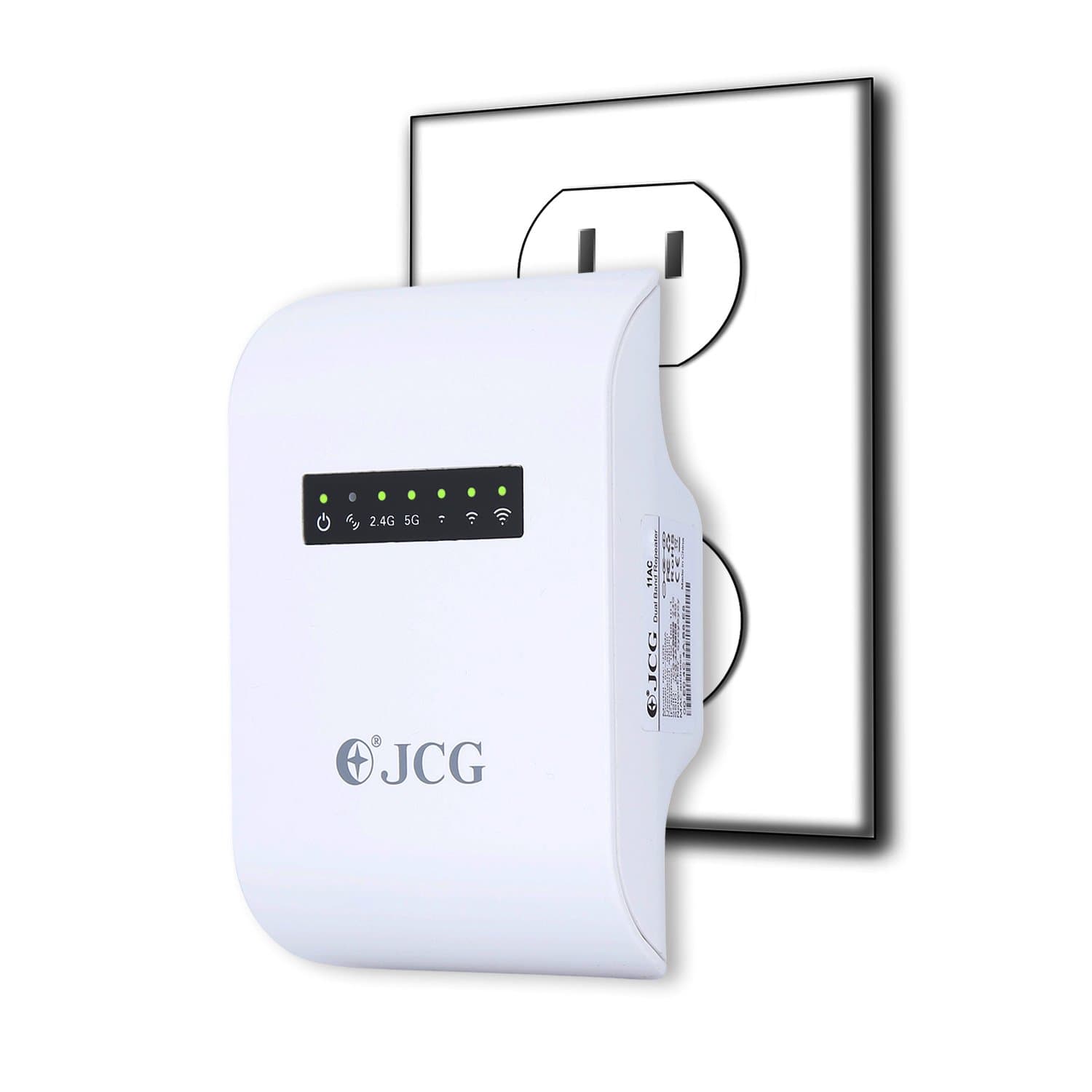 JCG Wi-Fi Range Extender, 600Mbps 802.11ac Wall Plug Wi-Fi Repeater Dual Band Booster with WPS Button, Ethernet Port and Travel Adapters (American, British, European Standard) –AC600