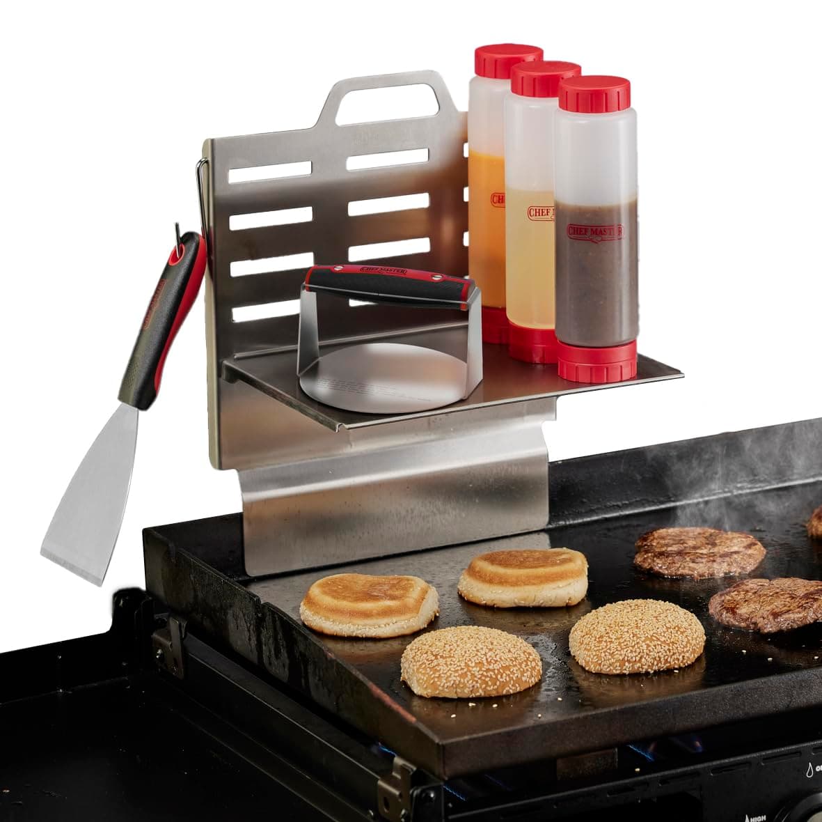 Chef Master Adjustable BBQ Griddle Shelf – Outdoor Organizer & Condiment Holder for Tools, Utensils & Grilling Accessories for Camping, Tailgating & Backyard Cooking 90260 (16.5" x 11.5" 1.5")