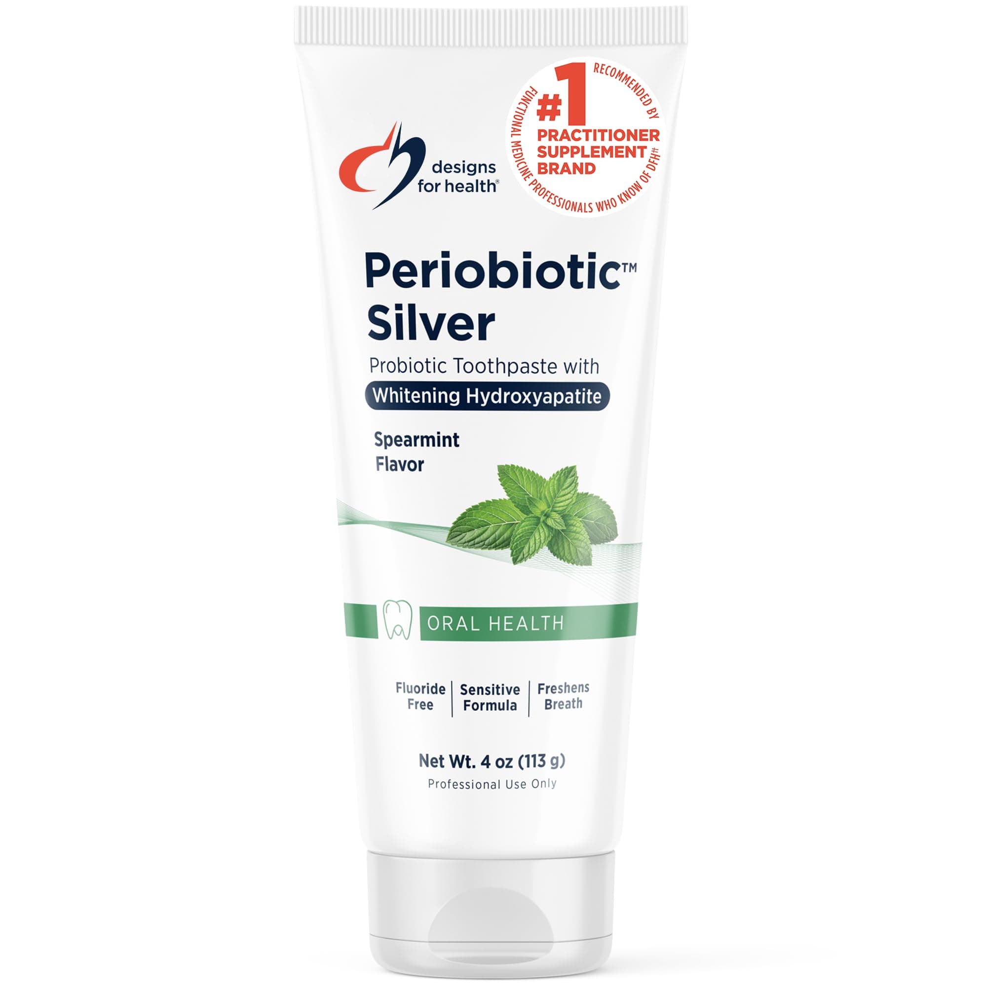 PerioBiotic Silver Hydroxyapatite Toothpaste - Fluoride Free Toothpaste with Oral Probiotics with Whitening Hydroxyapatite - Supports Gum Health & Remineralization (4oz Mint)