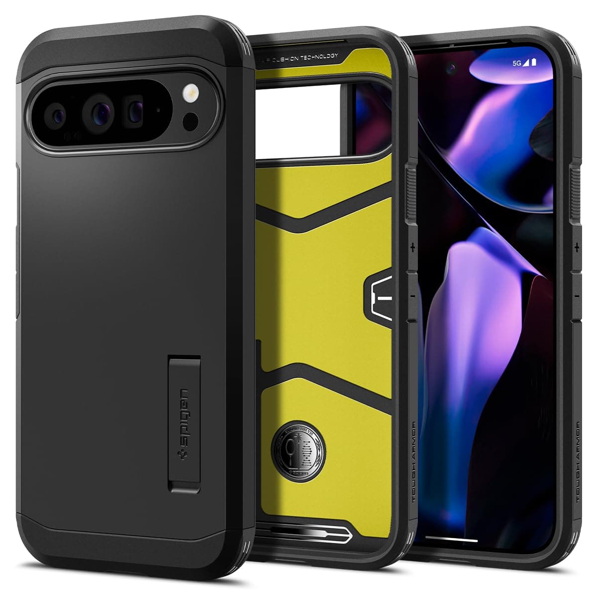 Spigen Tough Armor Designed for Pixel 9 Pro XL Case (2024) [Military-Grade Protection] [Kickstand] - Black