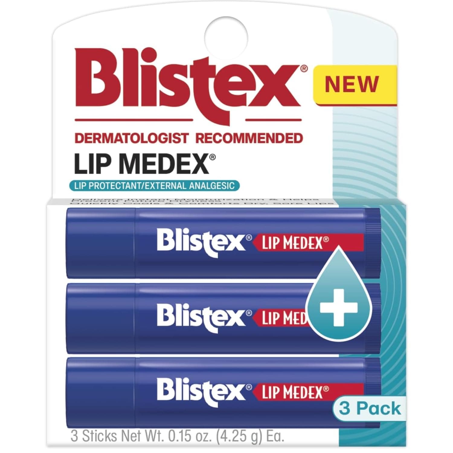 Lip Medex Stick, 0.15 oz Each, Advanced Hydration, Medicated Relief with Cooling, Soothes and Protects, Restores Healthy Moisture Balance to Lips, 3 Count, 1 Pack