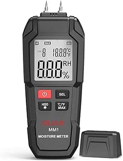 Digital Moisture Meter, Moisture Tester with Replaceable pin, Temperature Measurement, Backlit LCD Display Moisture Detector for Wood, Building, Floor