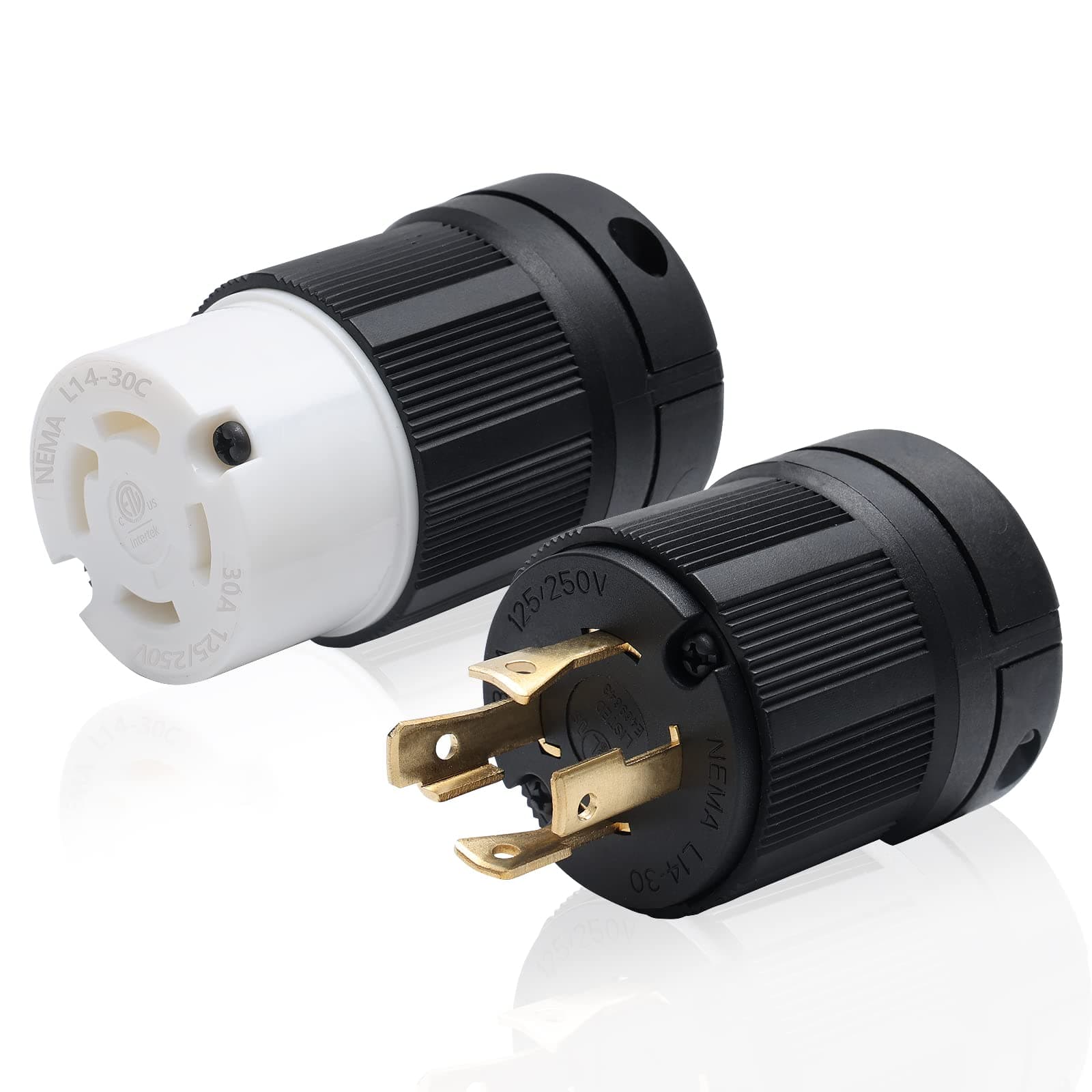 30Amp,Locking Plug/ Connector for Generator Set,NEMA L14-30P & L14-30C,125/250V 3 Pole 4 Wire Grounding Electrical Replacement Industrial Grade UL/ETL Listed.(L14-30P&L14-30C Set)
